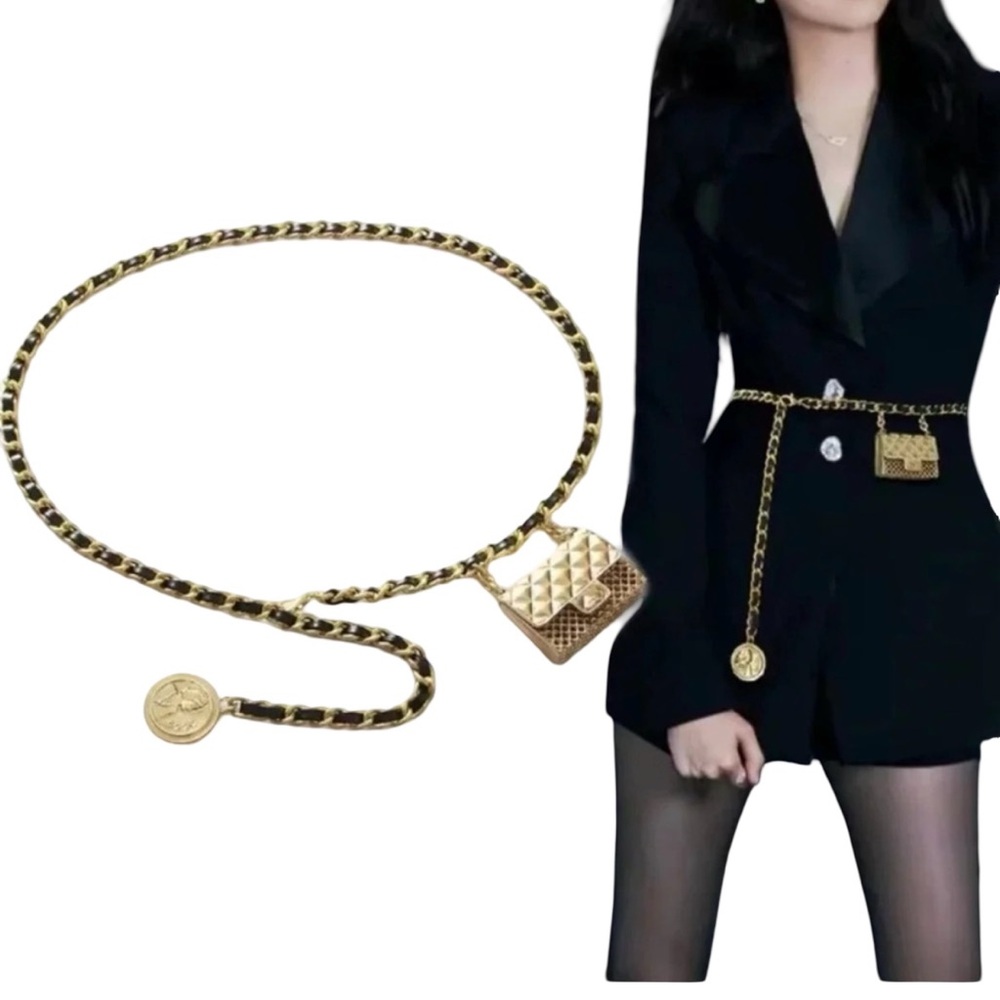 🌸LIKE NEW🌸 Anthropologie Gold Chain Charm Belt with Mini Purse, Size OS - Picture 4 of 11